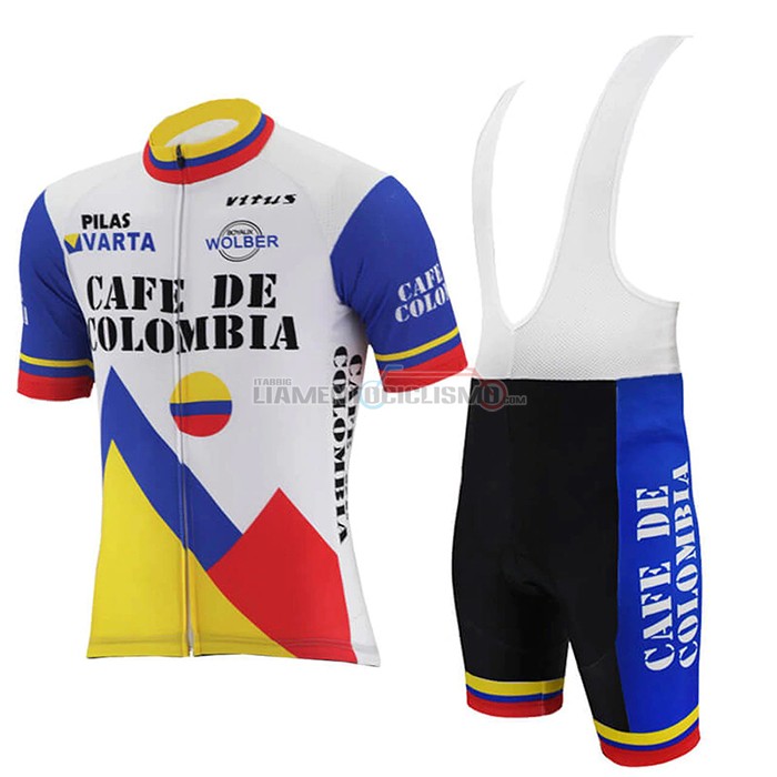 Abbigliamento Ciclismo Colombia Manica Corta 2021 Bianco Blu